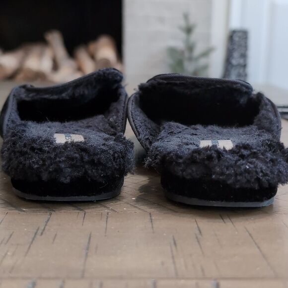 Birdies Phoebe Black Velvet Faux Fur Lined Mule Slippers Sz 6.5 - Picture 5 of 10